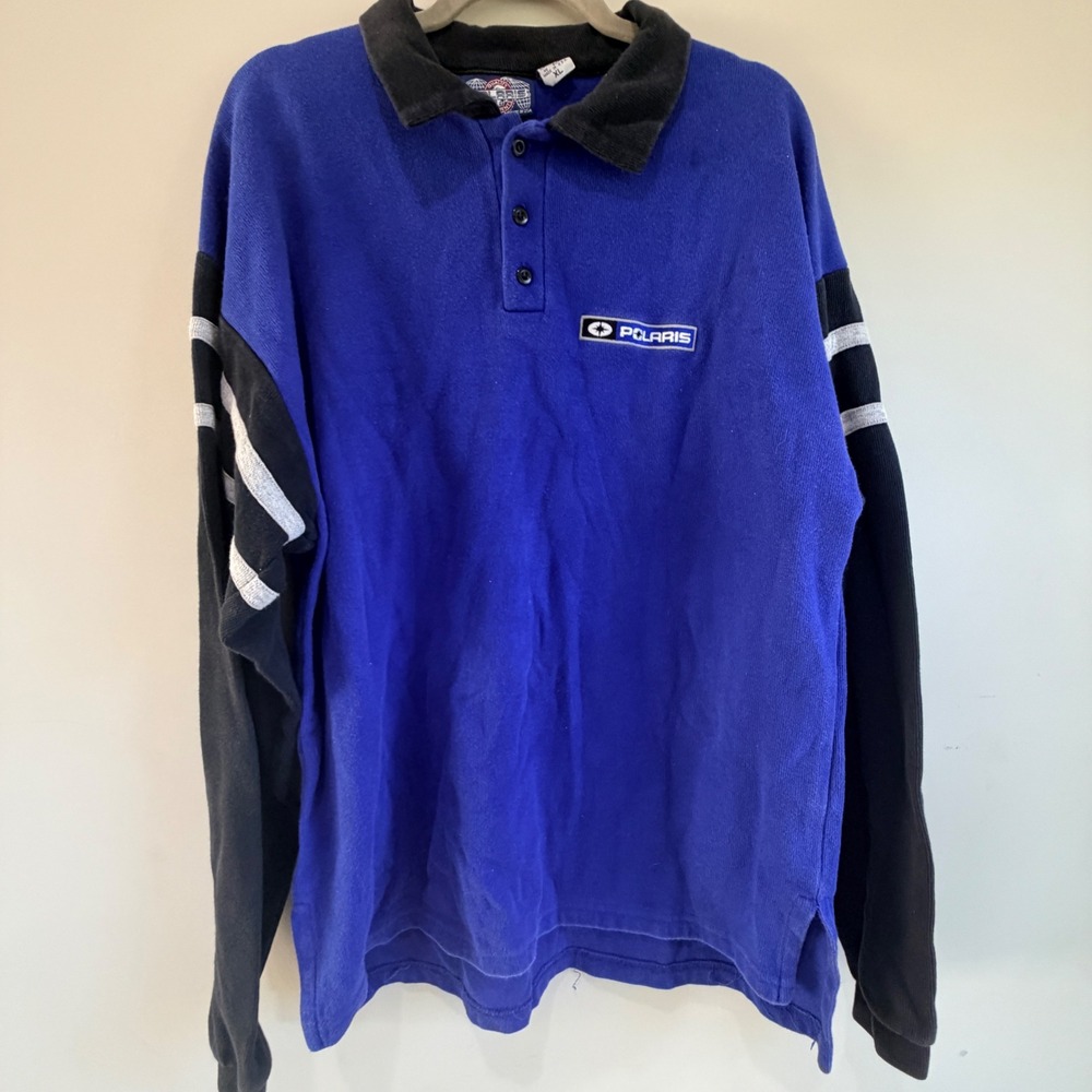 VTG Polaris Long Sleeve Polo Shirt Mens XL Blue Black Striped Gorpcore
